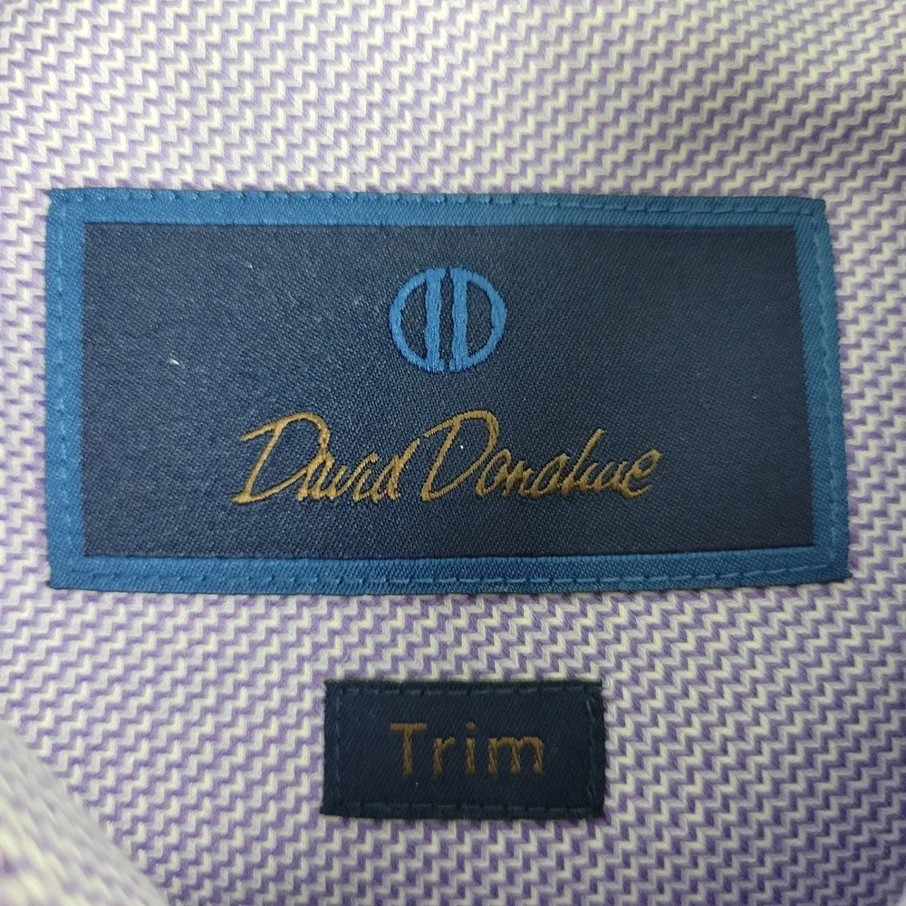 David Donahue Trim Mens 17.5-34/35 Purple Button Up Long Sleeve - Picture 4 of 6